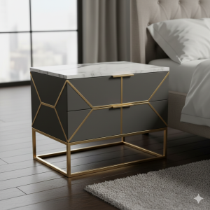 Marble Top Nightstand with Gold Inlay