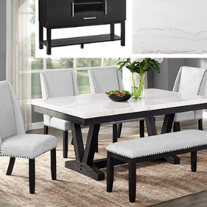 1320-6P-SB VARLEY MARBLE TBL/WING CHAIRS,BENCH