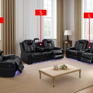 GNT4632 Black Breathing Leather 3-Piece Living Room Recliner Sofa Set